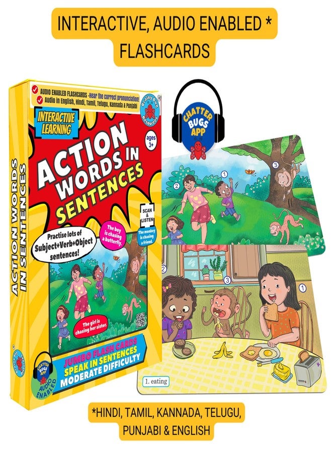 Brainy Bug Resources Flashcards with App-Enabled Audio Feature | Grammar and Sentence Structure | Verbs and Prepositions | Audio in English, Hindi, Tamil, Kannada, Telugu and Punjabi - Image 2